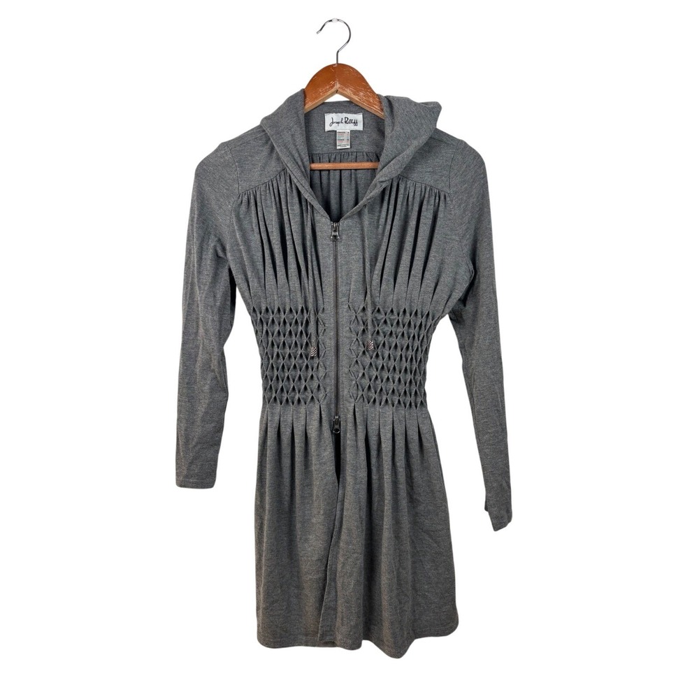 Joseph Ribkoff Size 8 Zip Sweater‎ Gray Hooded Long Sleeve Diamond Detail Jacket